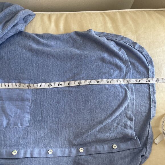 NWOT Sigrid Olsen Linen Shirt Blue 3/4 Sleeve Button Up Blouse Top XL - Picture 6 of 8